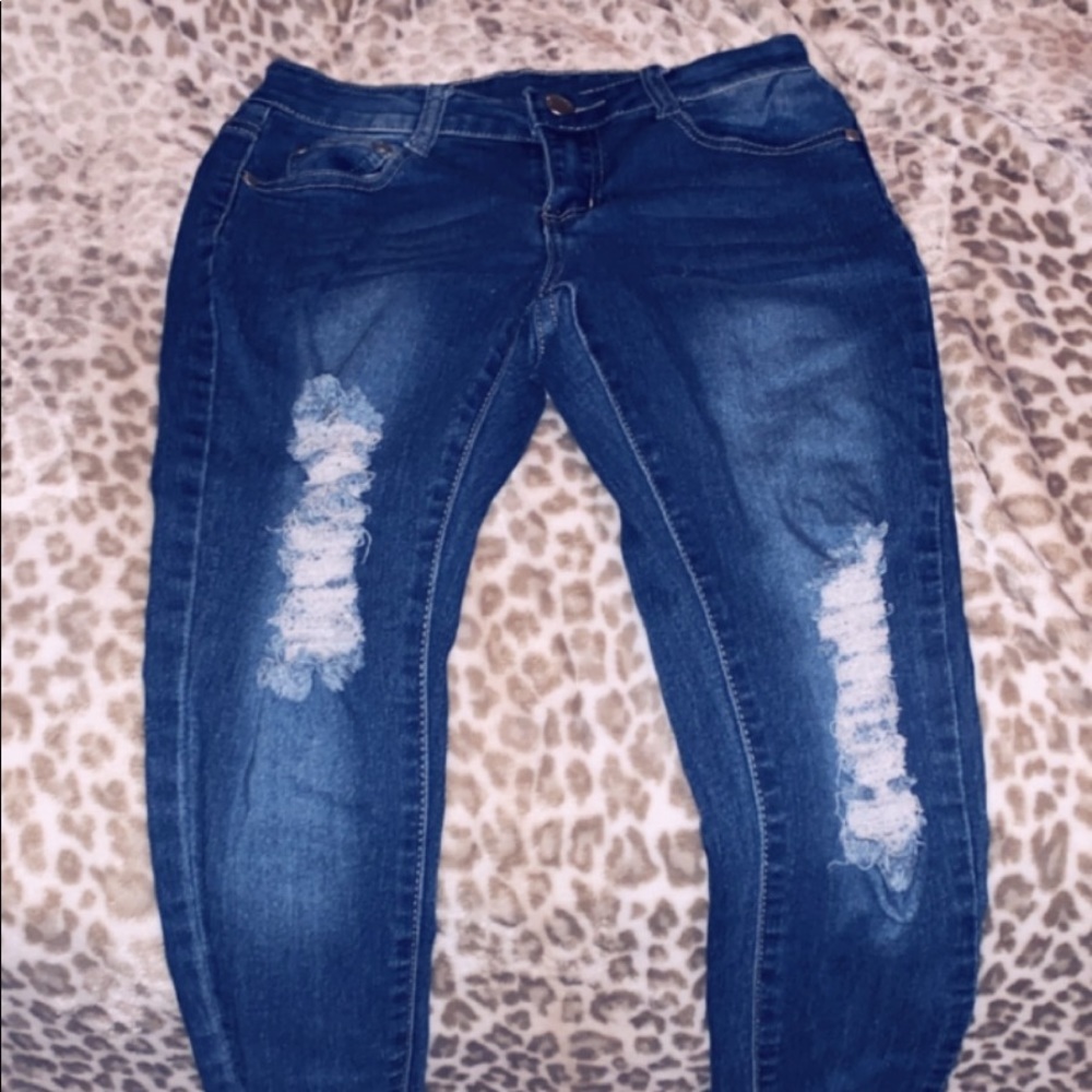 Dark distressed jeans